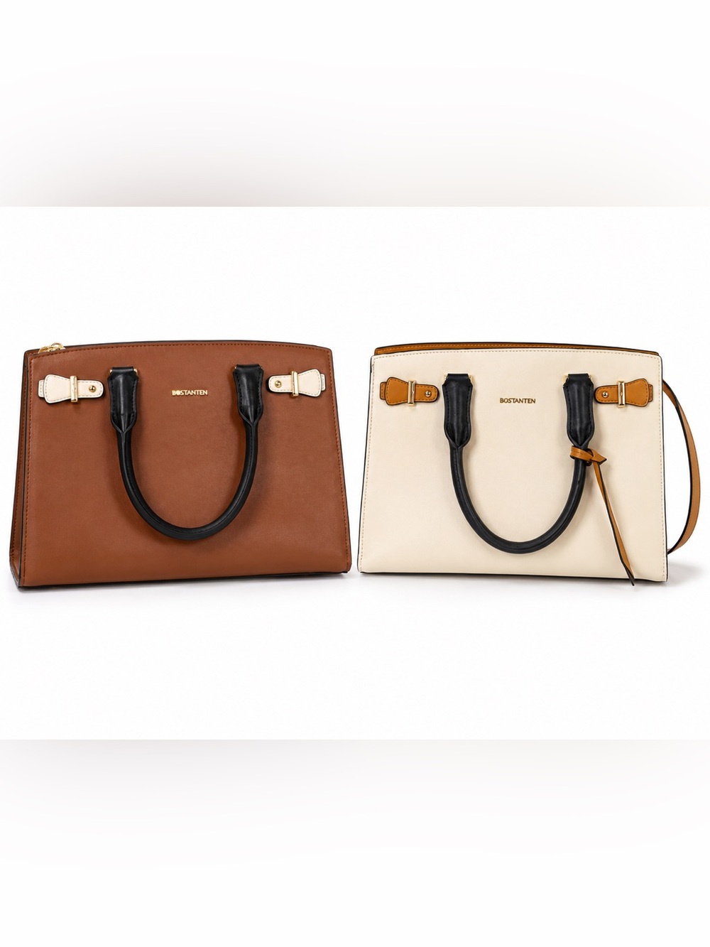 BOSTANTEN Leather Satchel Handbag Top Handle Purse Office Tote Carryall Set 2